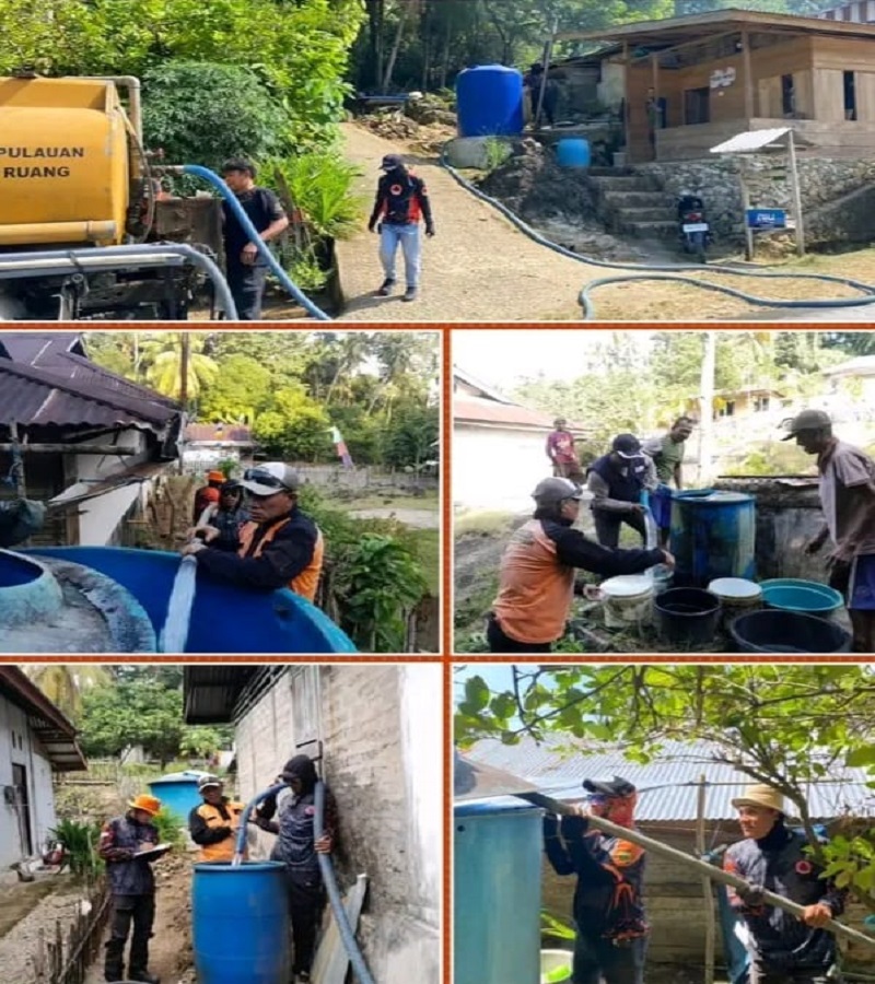 BPBD Kabupaten Banggai Kepulauan bersama DAMKAR, PMI, PDAM, serta unsur terkait kembali turun tangan menyalurkan bantuan air bersih kepada warga Desa Sosom dan Gereja GABK Sosom pada Sabtu (29 Agustus 2026).