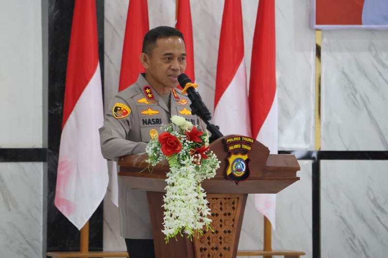 Kapolda Sulawesi Tengah Irjen Pol Nasri memberikan arahan kepada personel Polres Tojo Una-Una saat kunjungan kerja di Mako Polres Tojo Una-Una, Selasa (25/8/2026).
