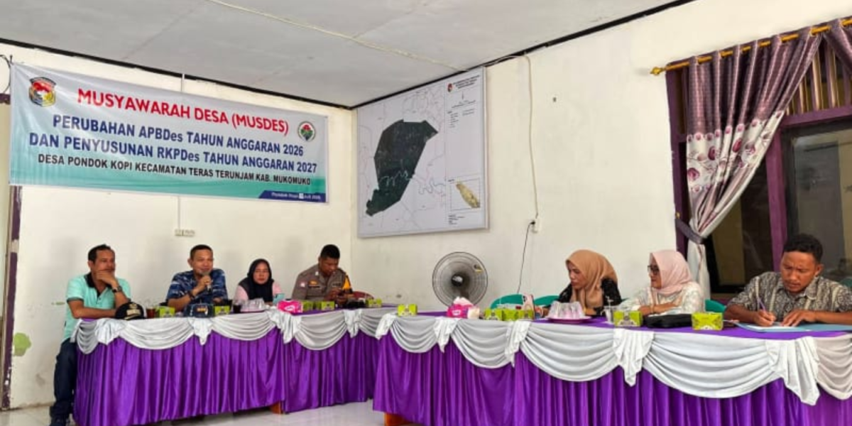 Pemerintah Desa (Pemdes) bersama Badan Permusyawaratan Desa (BPD) Pondok Kopi, Kecamatan Teras Terunjam, Kabupaten Mukomuko, resmi menggelar Musyawarah Desa (Musdes) Perubahan APBDes 2026 sekaligus Penyusunan RKPDes 2027 pada Jumat (31/7/2026)