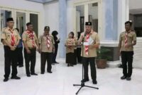 Bupati Banggai Kepulauan Rusli Moidady menyambut kepulangan peserta Jamnas 2026 Banggai Kepulauan di Rumah Jabatan Bupati, Senin (24/8/2026).