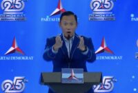 Ketua Umum Partai Demokrat AHY mengklarifikasi pidato politiknya yang sempat menyinggung soal pemilu dan batasan kekuasaan presiden. (CNN Indonesia)