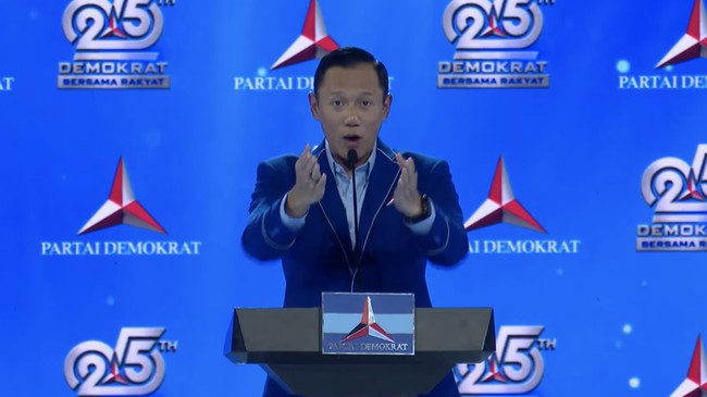 Ketua Umum Partai Demokrat AHY mengklarifikasi pidato politiknya yang sempat menyinggung soal pemilu dan batasan kekuasaan presiden. (CNN Indonesia)