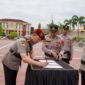 AKBP Putu Hendra resmi menjabat Dirreskrimsus Polda Sulteng, Kapolda Irjen Nasri minta pejabat baru bawa pembaruan gagasan organisasi.(Budi Dako)

